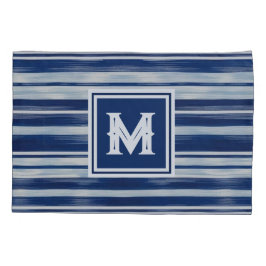 Blauw-wit gestreept monogram kussensloop