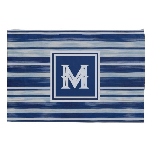 Blauw-wit gestreept monogram kussensloop (Achterkant)