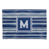 Blauw-wit gestreept monogram kussensloop (Voorkant)