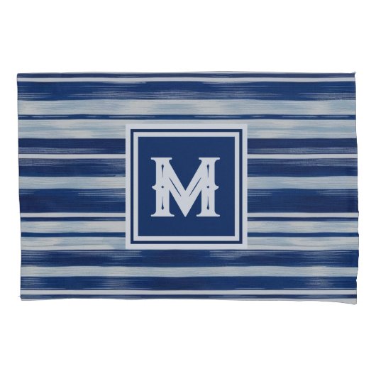 Blauw-wit gestreept monogram kussensloop (Voorkant)