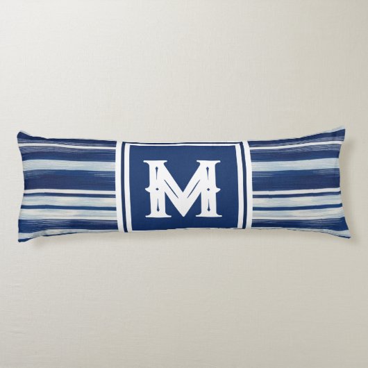 Blauw-wit gestreept monogram lichaamskussen (Achterkant)