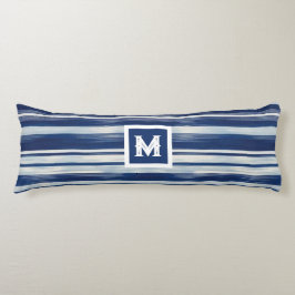 Blauw-wit gestreept monogram lichaamskussen
