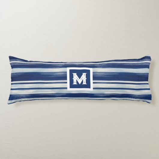 Blauw-wit gestreept monogram lichaamskussen (Voorkant)