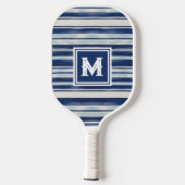 Blauw-wit gestreept monogram pickleball paddle (Achterkant)
