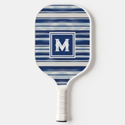 Blauw-wit gestreept monogram pickleball paddle (Achterkant)