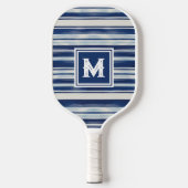 Blauw-wit gestreept monogram pickleball paddle (Voorkant)