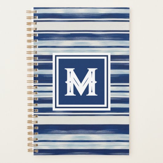 Blauw-wit gestreept monogram planner (Voorkant)