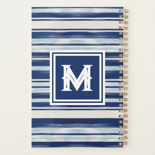 Blauw-wit gestreept monogram planner (Achterkant)
