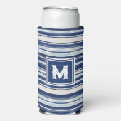 Blauw-wit gestreept monogram seltzer blikjeskoeler (Seltzer Voorkant)