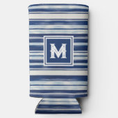 Blauw-wit gestreept monogram seltzer blikjeskoeler (Achterkant)