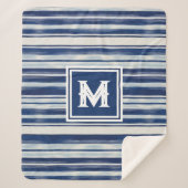 Blauw-wit gestreept monogram sherpa deken (Voorkant)