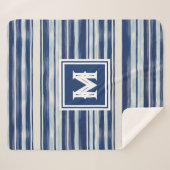 Blauw-wit gestreept monogram sherpa deken (Voorkant (horizontaal))