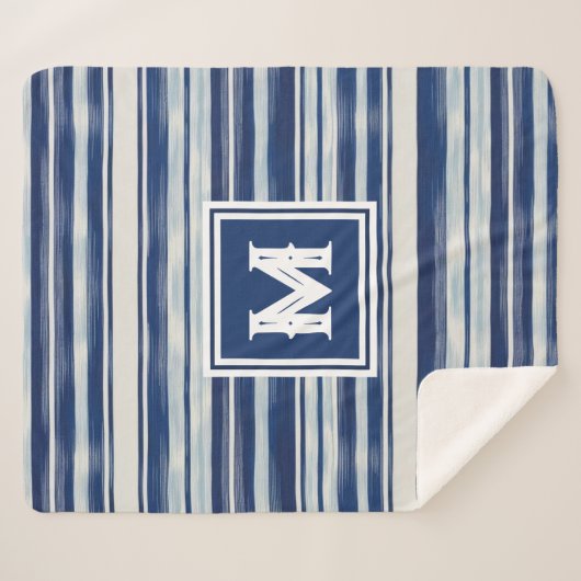 Blauw-wit gestreept monogram sherpa deken (Voorkant (horizontaal))