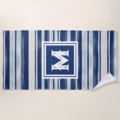 Blauw-wit gestreept monogram strandlaken (Voorkant)