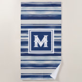 Blauw-wit gestreept monogram strandlaken (Voorkant)