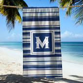 Blauw-wit gestreept monogram strandlaken