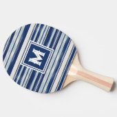 Blauw-wit gestreept monogram tafeltennisbatje (Zijkant)