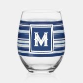 Blauw-wit gestreept monogram wijnglas zonder voet (Achterkant)