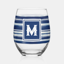 Blauw-wit gestreept monogram