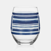 Blauw-wit gestreept monogram wijnglas zonder voet (Rechts)