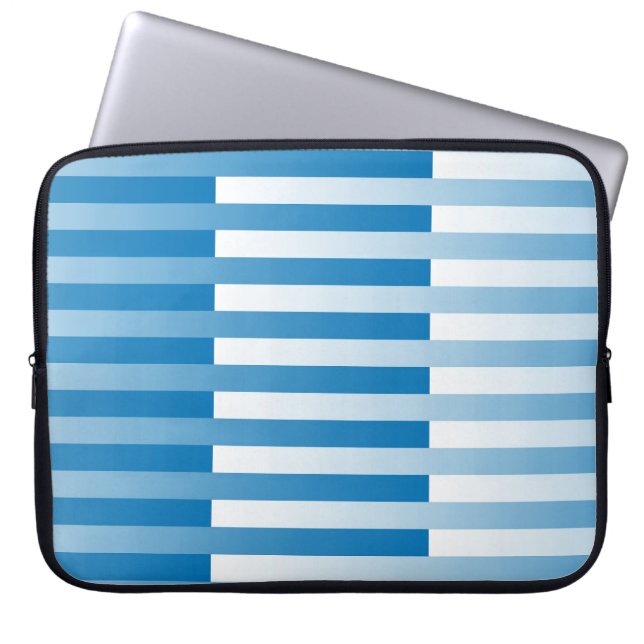 Blauw Wit Gestreept patroon Laptop Sleeve (Voorkant)