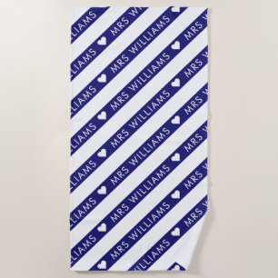 Blauw & Wit Gestreept Patroon Mevrouw Bruid Bruilo Strandlaken