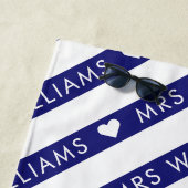 Blauw & Wit Gestreept Patroon Mrs Bruid Trouwen Strandlaken (In situ)