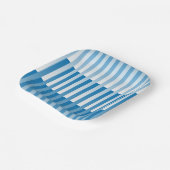 Blauw Wit Gestreept patroon Papieren Bordje (Gebogen)