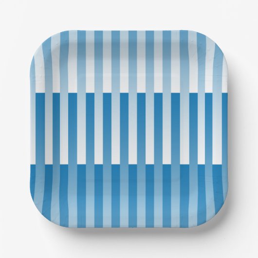 Blauw Wit Gestreept patroon Papieren Bordje (Voorkant)