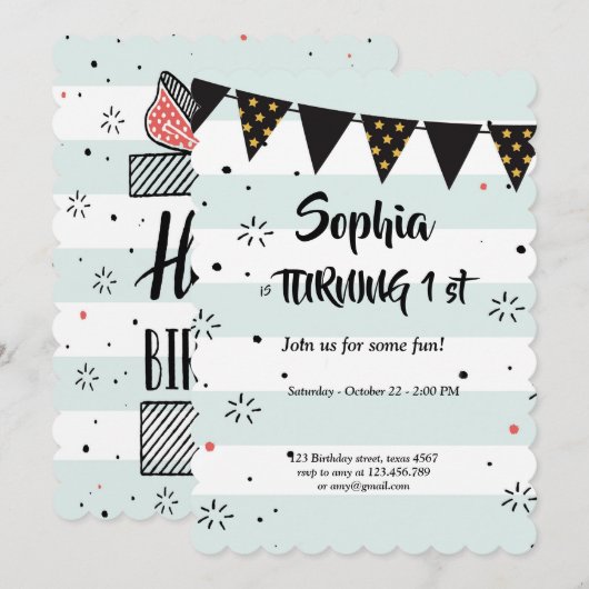 Blauw-wit gestreept patroon verjaardagskaart kaart (Voorkant / Achterkant)