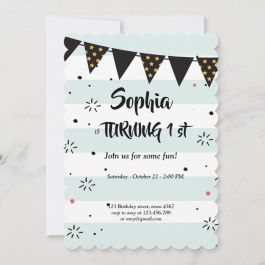 Blauw-wit gestreept patroon verjaardagskaart kaart (Voorkant)