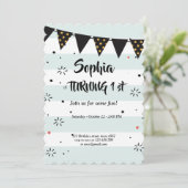 Blauw-wit gestreept patroon verjaardagskaart kaart (Staand voorkant)