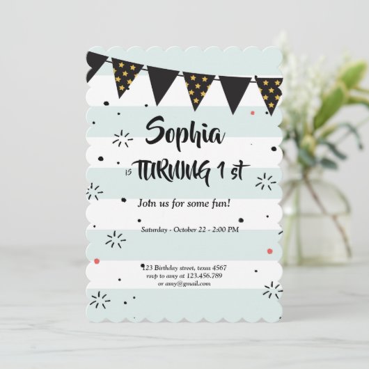 Blauw-wit gestreept patroon verjaardagskaart kaart (Staand voorkant)