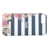 Blauw & wit gestreepte bloem ontwerp mobiele telef Case-Mate iPhone case (Achterkant (Horizontaal))