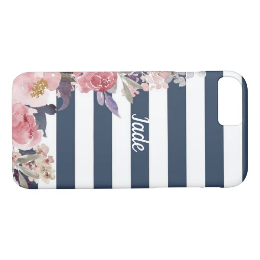 Blauw & wit gestreepte bloem ontwerp mobiele telef Case-Mate iPhone case (Achterkant (Horizontaal))