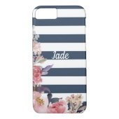 Blauw & wit gestreepte bloem ontwerp mobiele telef Case-Mate iPhone case (Achterkant)