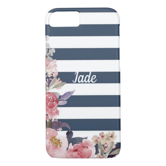 Blauw & wit gestreepte bloem ontwerp mobiele telef Case-Mate iPhone case (Achterkant)
