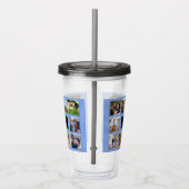 Blauw-wit gestreepte bruiloft fotocollage acryl drinkbeker (Rechts)