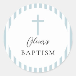 Blauw Wit Gestreepte Jongensdoop Ronde Sticker