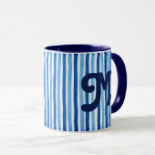 Blauw-wit gestreepte monogram mok (Voorkant rechts)
