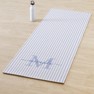 Blauw & Wit Gestreepte Monogramnaam Yogamat