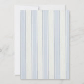 Blauw wit gestreepte retro teddybeer babyshower kaart (Achterkant)