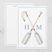 Blauw-wit gestreepte roeispanen met monogram in na