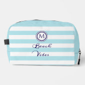 Blauw & Wit Gestreepte Strand Vibes Monogrammed Toilettasje (Voorkant)