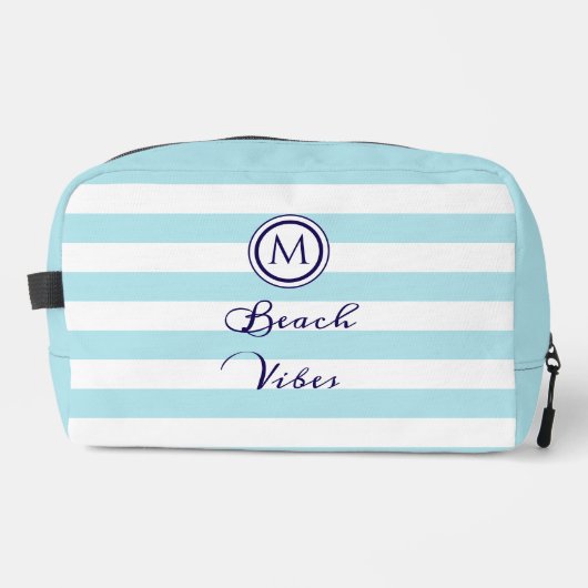 Blauw & Wit Gestreepte Strand Vibes Monogrammed Toilettasje (Voorkant)