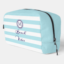 Blauw & Wit Gestreepte Strand Vibes Monogrammed Toilettasje