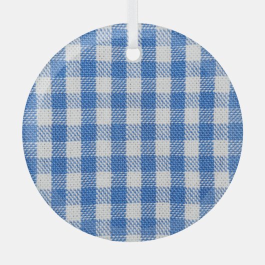 Blauw-wit gevoerde eetkleren. glas ornament (Voorkant)