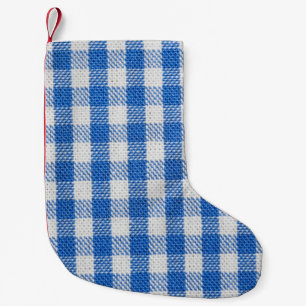 Blauw-wit gevoerde eetkleren. kleine kerstsok