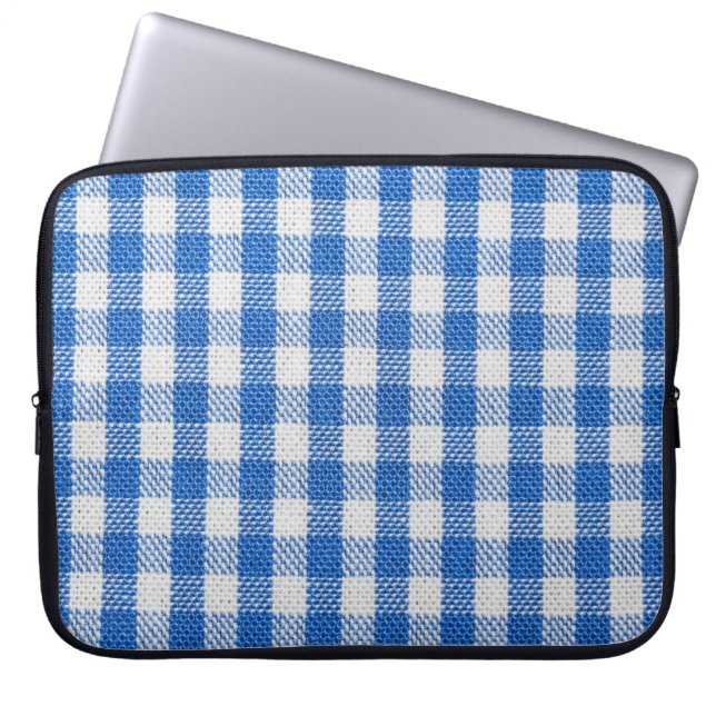 Blauw-wit gevoerde eetkleren. laptop sleeve (Voorkant)