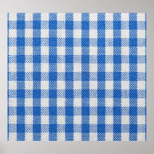 Blauw-wit gevoerde eetkleren. poster
